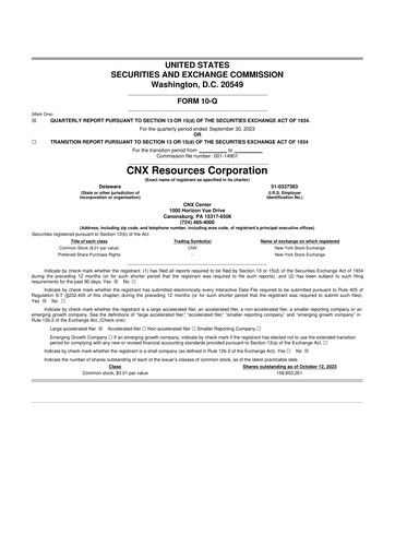 Thumbnail CNX Resources
 10-Q Quarterly Report FY2023 