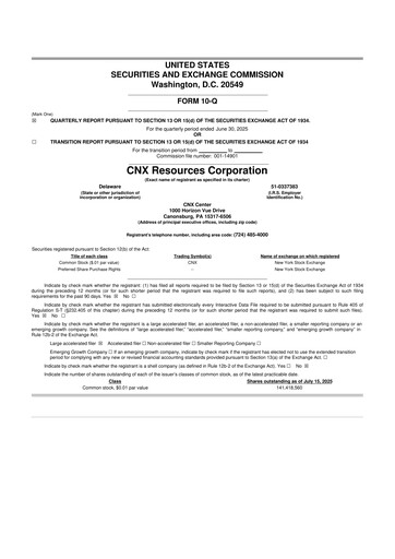 Thumbnail CNX Resources
 10-Q Quarterly Report FY2025 