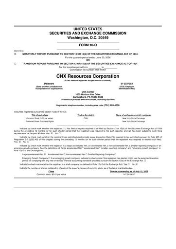 Thumbnail CNX Resources
 10-Q Quarterly Report FY2026 