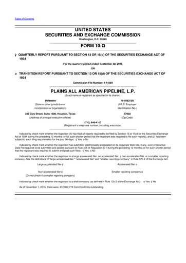 Thumbnail Plains All American Pipeline 10-Q Quarterly Report FY2016 