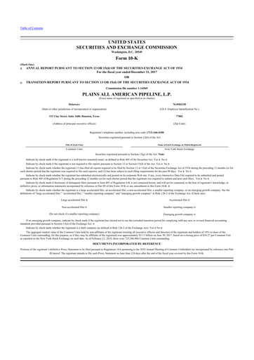 Miniature Plains All American Pipeline 10-K Rapport annuel 2017