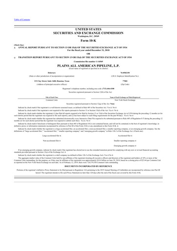 Miniature Plains All American Pipeline 10-K Rapport annuel 2018