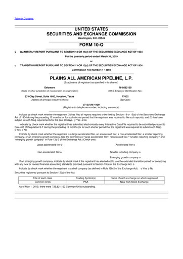 Thumbnail Plains All American Pipeline 10-Q Quarterly Report FY2019 