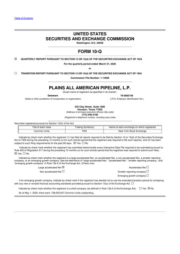 Thumbnail Plains All American Pipeline 10-Q Quarterly Report FY2020 