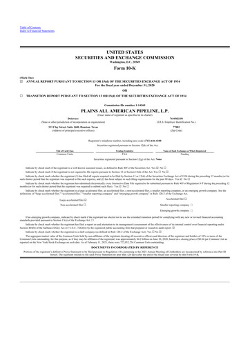 Miniature Plains All American Pipeline 10-K Rapport annuel 2020