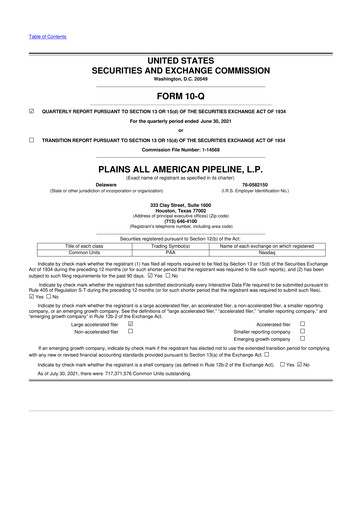 Thumbnail Plains All American Pipeline 10-Q Quarterly Report FY2021 