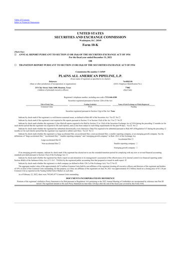 Miniature Plains All American Pipeline 10-K Rapport annuel 2021