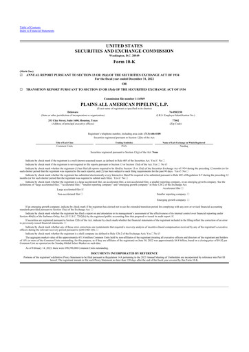 Miniature Plains All American Pipeline 10-K Rapport annuel 2022