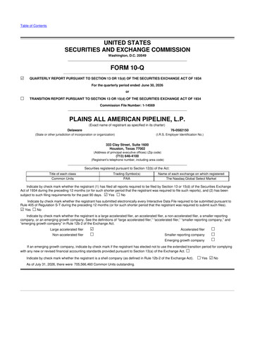 Miniature Plains All American Pipeline 10-Q Rapport trimestriel 2026 