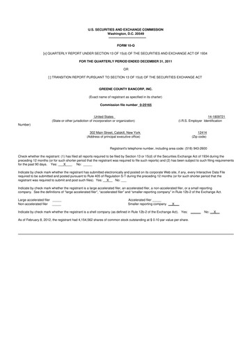 Thumbnail Greene County Bancorp 10-Q Quarterly Report FY2012 