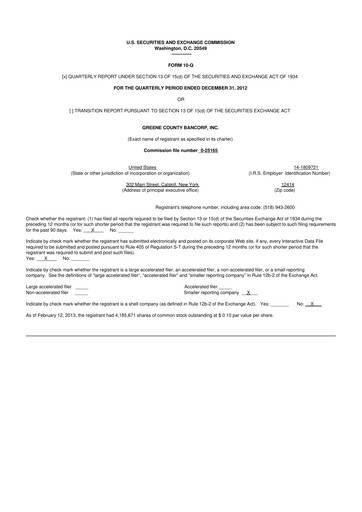 Thumbnail Greene County Bancorp 10-Q Quarterly Report FY2013 