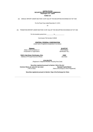 Thumbnail CF Bankshares 10-K Annual Report 2013
