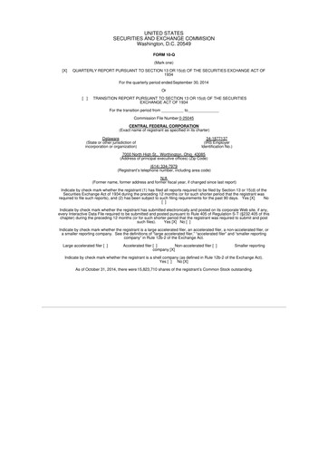 Thumbnail CF Bankshares 10-Q Quarterly Report FY2014 