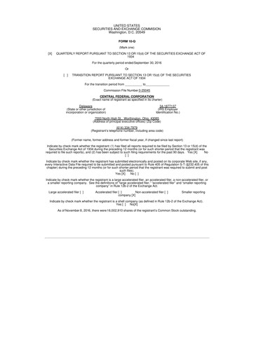 Thumbnail CF Bankshares 10-Q Quarterly Report FY2016 