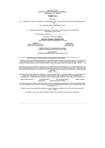 Thumbnail CF Bankshares 10-Q Quarterly Report FY2017 