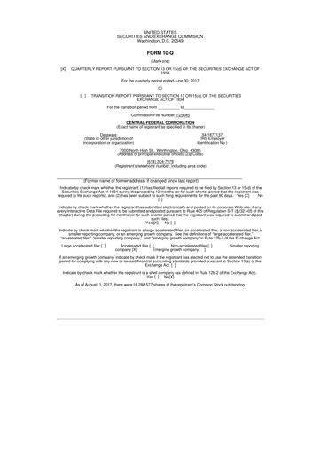 Thumbnail CF Bankshares 10-Q Quarterly Report FY2017 