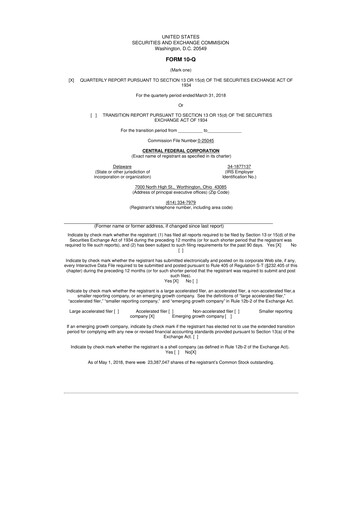 Thumbnail CF Bankshares 10-Q Quarterly Report FY2018 