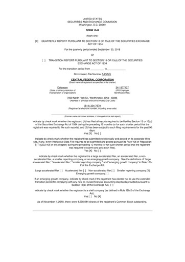 Thumbnail CF Bankshares 10-Q Quarterly Report FY2018 