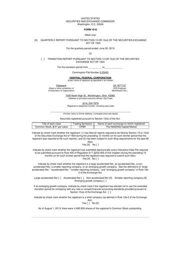 Thumbnail CF Bankshares 10-Q Quarterly Report FY2019 