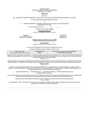Thumbnail CF Bankshares 10-Q Quarterly Report FY2021 