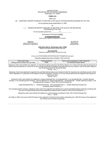 Thumbnail CF Bankshares 10-Q Quarterly Report FY2022 