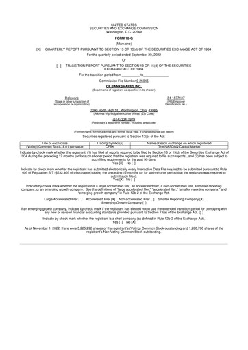 Thumbnail CF Bankshares 10-Q Quarterly Report FY2022 