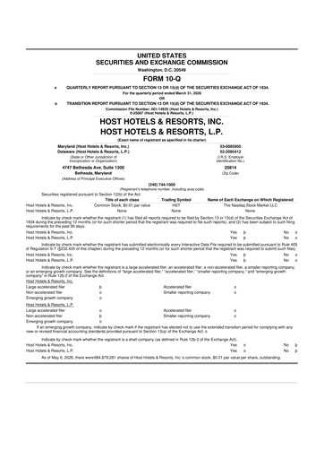 Thumbnail Host Hotels & Resorts
 10-Q Quarterly Report FY 