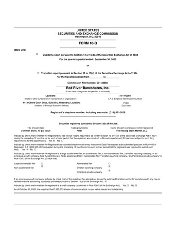 Thumbnail Red River Bancshares 10-Q Quarterly Report FY2020 