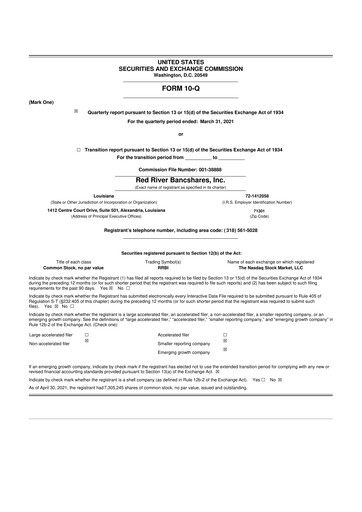 Thumbnail Red River Bancshares 10-Q Quarterly Report FY2021 