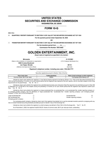 Thumbnail Golden Entertainment
 10-Q Quarterly Report FY2020 