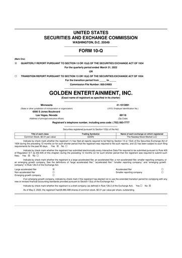 Thumbnail Golden Entertainment
 10-Q Quarterly Report FY2022 