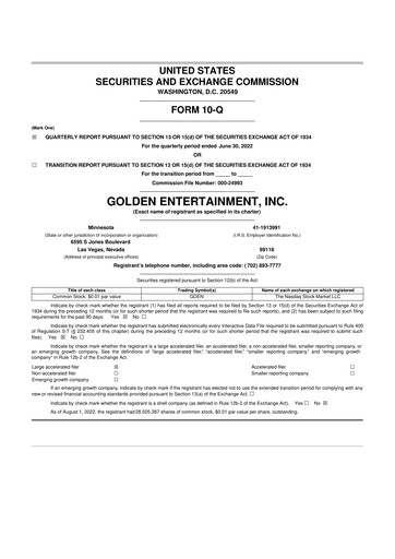 Thumbnail Golden Entertainment
 10-Q Quarterly Report FY2022 
