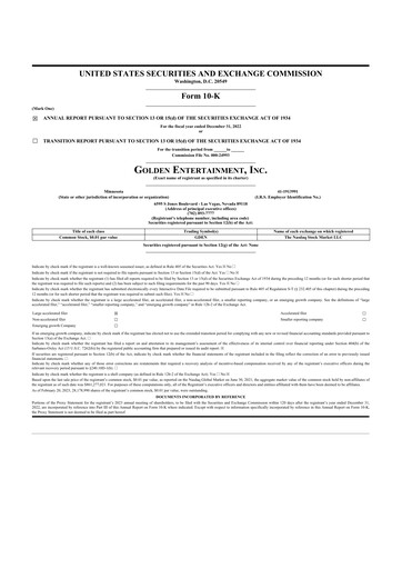 Thumbnail Golden Entertainment
 10-K Annual Report 2022