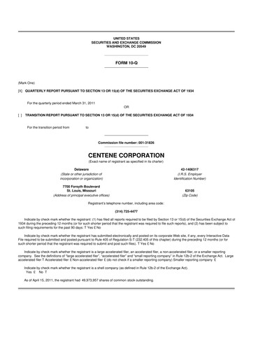 Miniature Centene 10-Q Rapport trimestriel 2011 