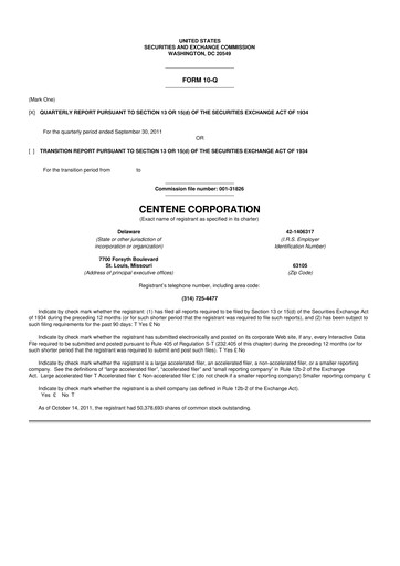 Miniature Centene 10-Q Rapport trimestriel 2011 