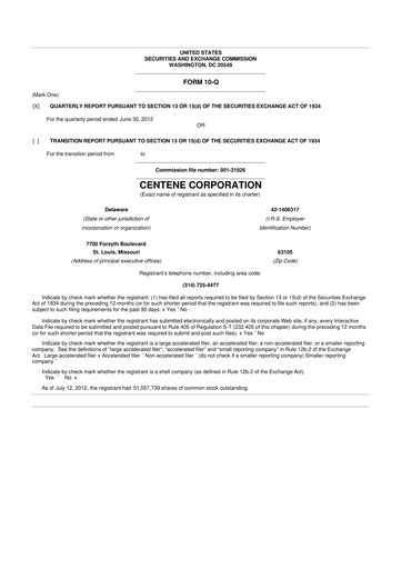 Miniature Centene 10-Q Rapport trimestriel 2012 