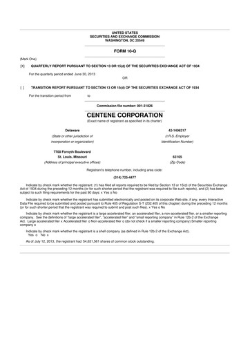 Miniature Centene 10-Q Rapport trimestriel 2013 