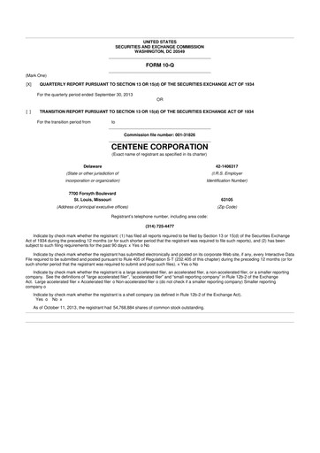 Miniature Centene 10-Q Rapport trimestriel 2013 
