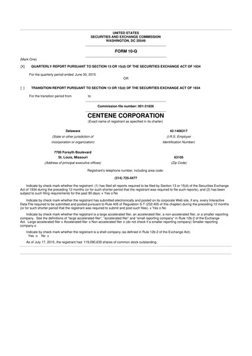 Miniature Centene 10-Q Rapport trimestriel 2015 