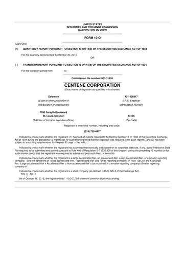 Miniature Centene 10-Q Rapport trimestriel 2015 