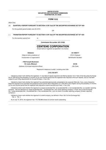 Miniature Centene 10-Q Rapport trimestriel 2016 