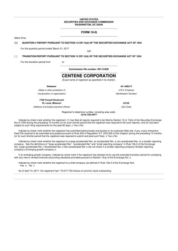 Miniature Centene 10-Q Rapport trimestriel 2017 