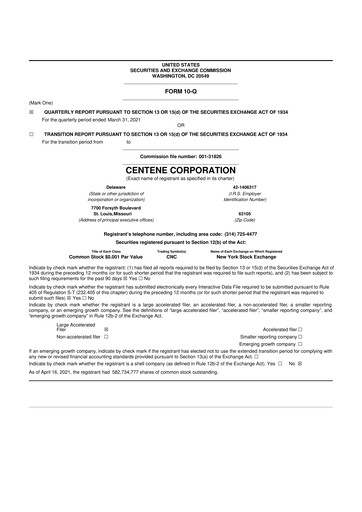 Miniature Centene 10-Q Rapport trimestriel 2021 