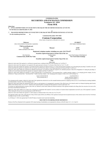 Thumbnail Centene 10-K Annual Report 2022