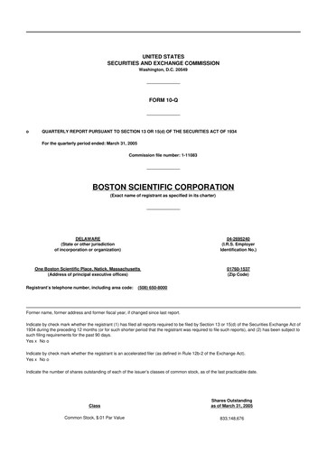 Thumbnail Boston Scientific 10-Q Quarterly Report FY 