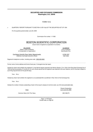 Thumbnail Boston Scientific 10-Q Quarterly Report FY 