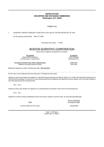 Thumbnail Boston Scientific 10-Q Quarterly Report FY 