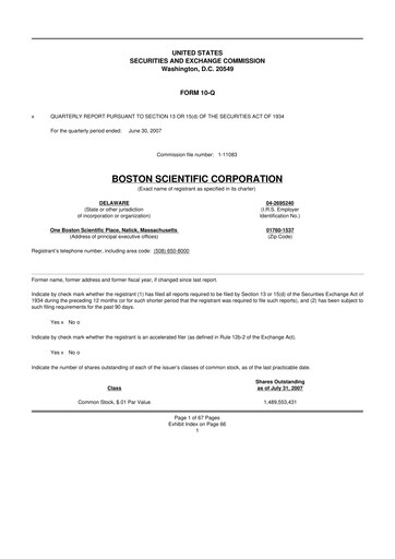 Thumbnail Boston Scientific 10-Q Quarterly Report FY 