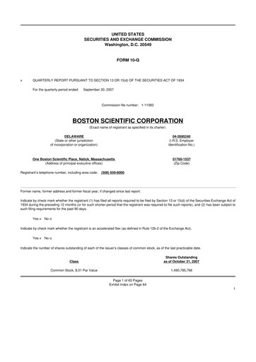 Thumbnail Boston Scientific 10-Q Quarterly Report FY 