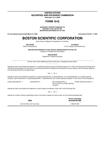 Thumbnail Boston Scientific 10-Q Quarterly Report FY 
